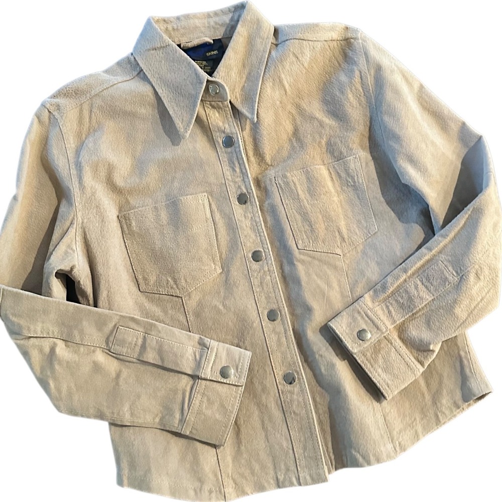 Jou Jou Skins Leather Shacket Womens Medium Beige Good Vintage 80s Western Wear